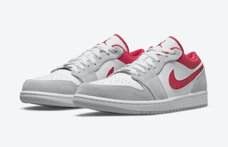 کتونی ایر جردن ۱ لُو (Air Jordan 1 Low) سفید طوسی قرمز